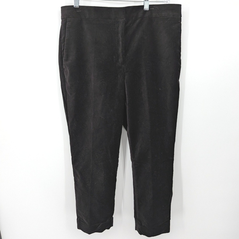 Ann Taylor The Ankle Pants Women 12P Black Velvet High‎ Rise Slim Cuffed Holiday